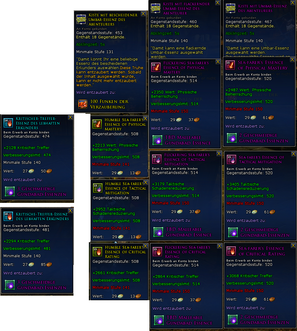 Essenzen von Level 141 bis Level 150